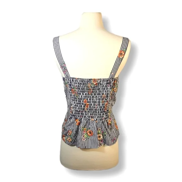 Iris Striped Tank Top Womens Fit & Flare Sleeveless Floral Bow Padded Low Cut-L - Picture 4 of 16